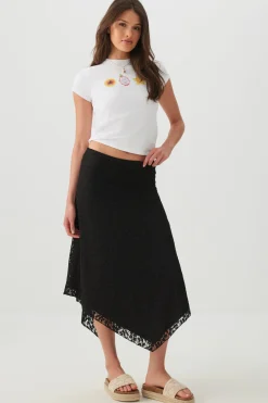 Asymmetrical Lace Midi Skirt