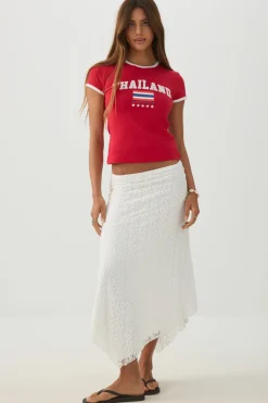 Asymmetrical Lace Midi Skirt