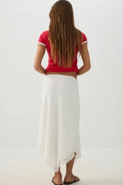 Asymmetrical Lace Midi Skirt