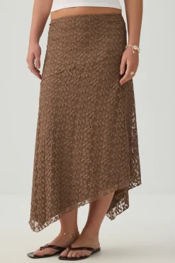 Asymmetrical Lace Midi Skirt