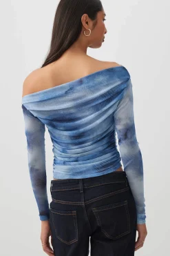 Asymmetrical Ruched Mesh top