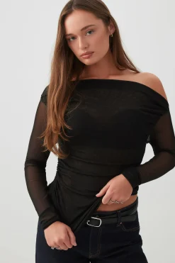 Asymmetrical Ruched Mesh top