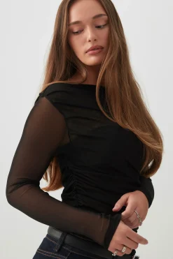 Asymmetrical Ruched Mesh top