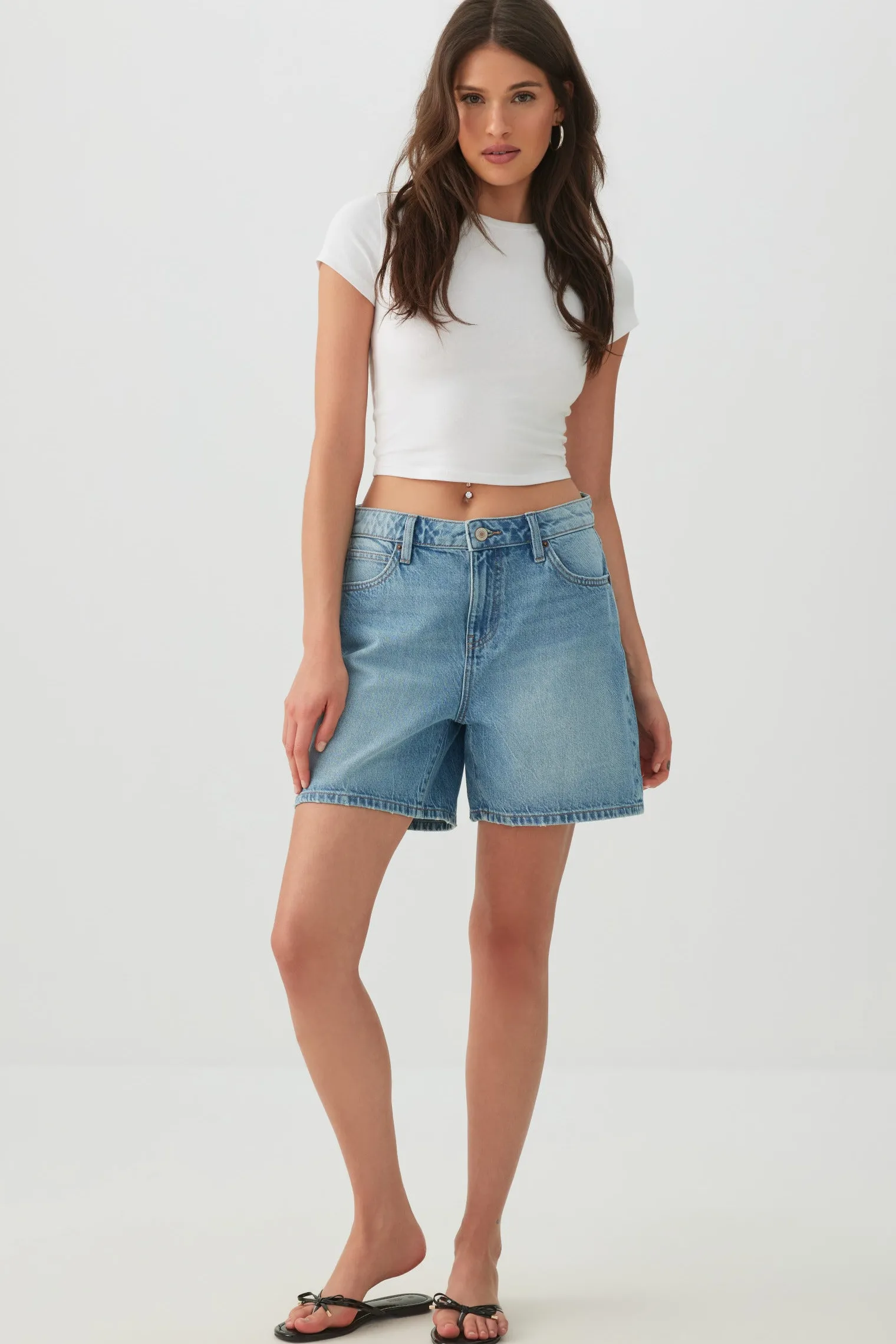 Basic Cropped Crew Neck T Shirt