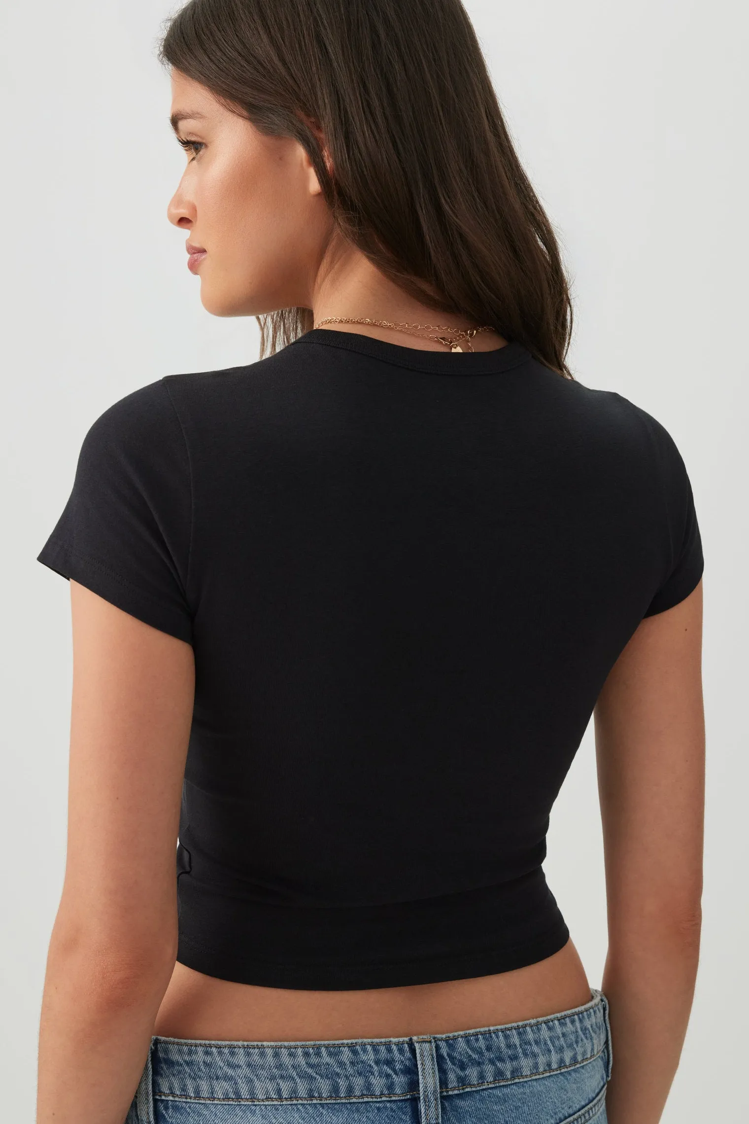 Basic Cropped Crew Neck T Shirt