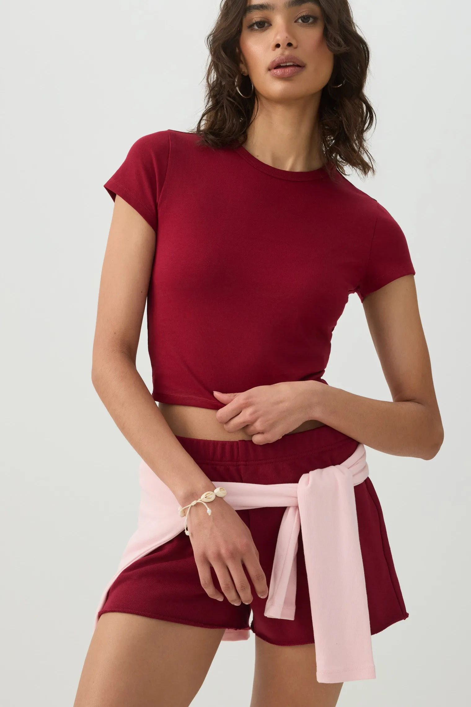 Basic Cropped Crew Neck T Shirt
