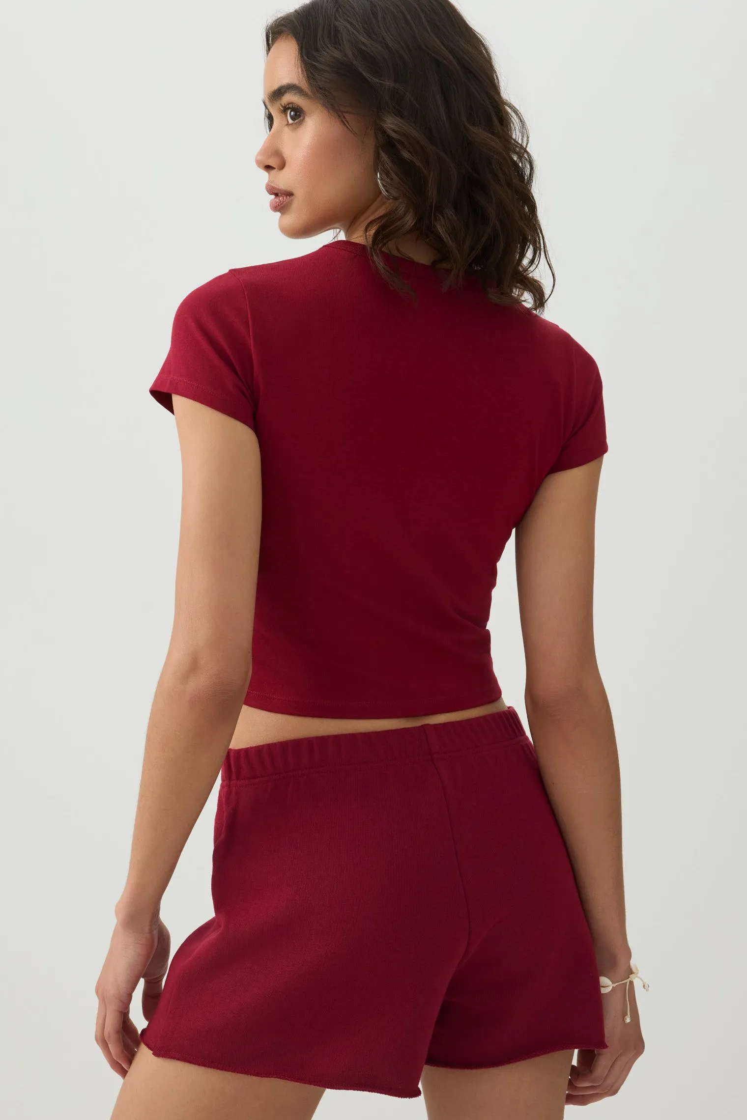 Basic Cropped Crew Neck T Shirt