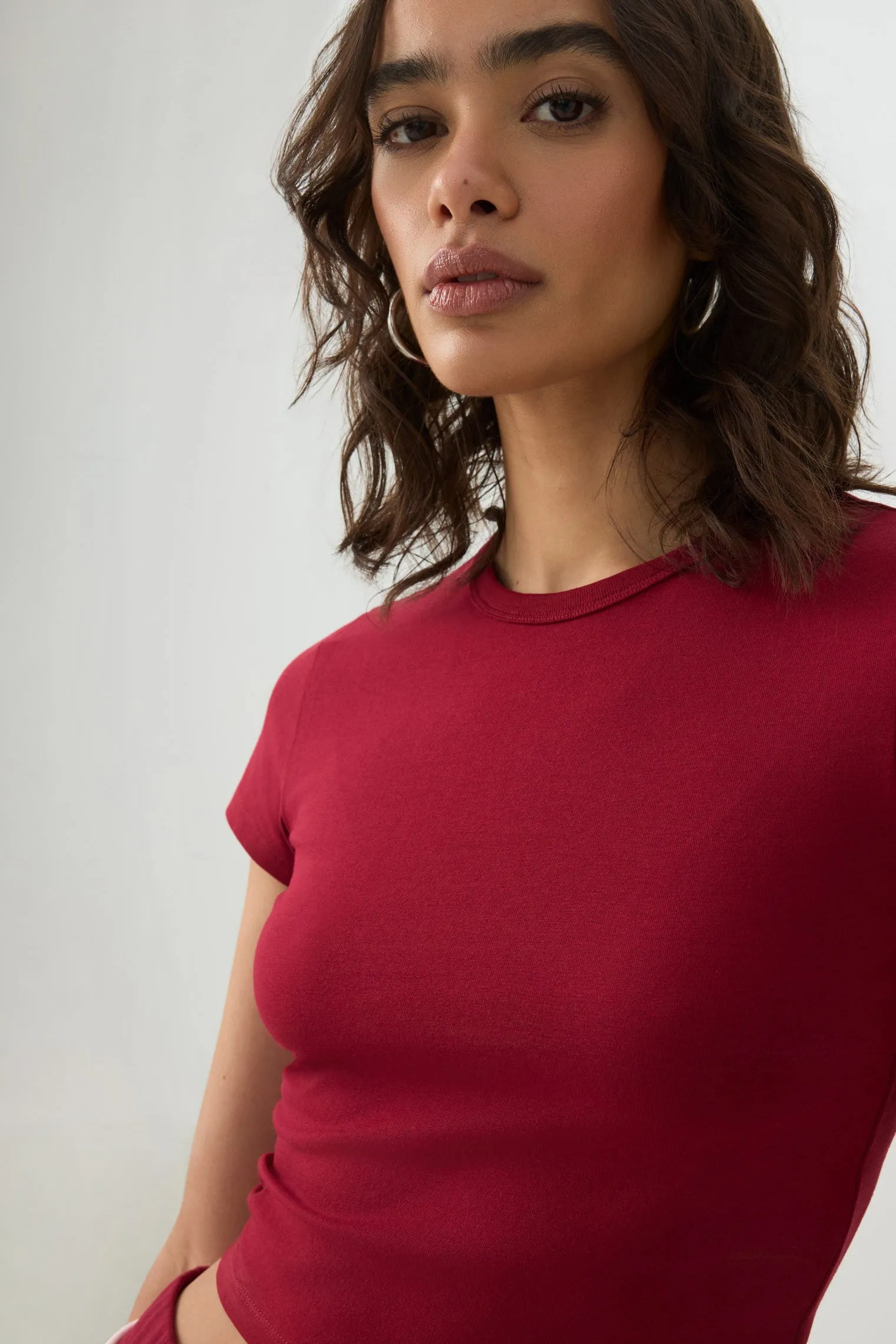 Basic Cropped Crew Neck T Shirt