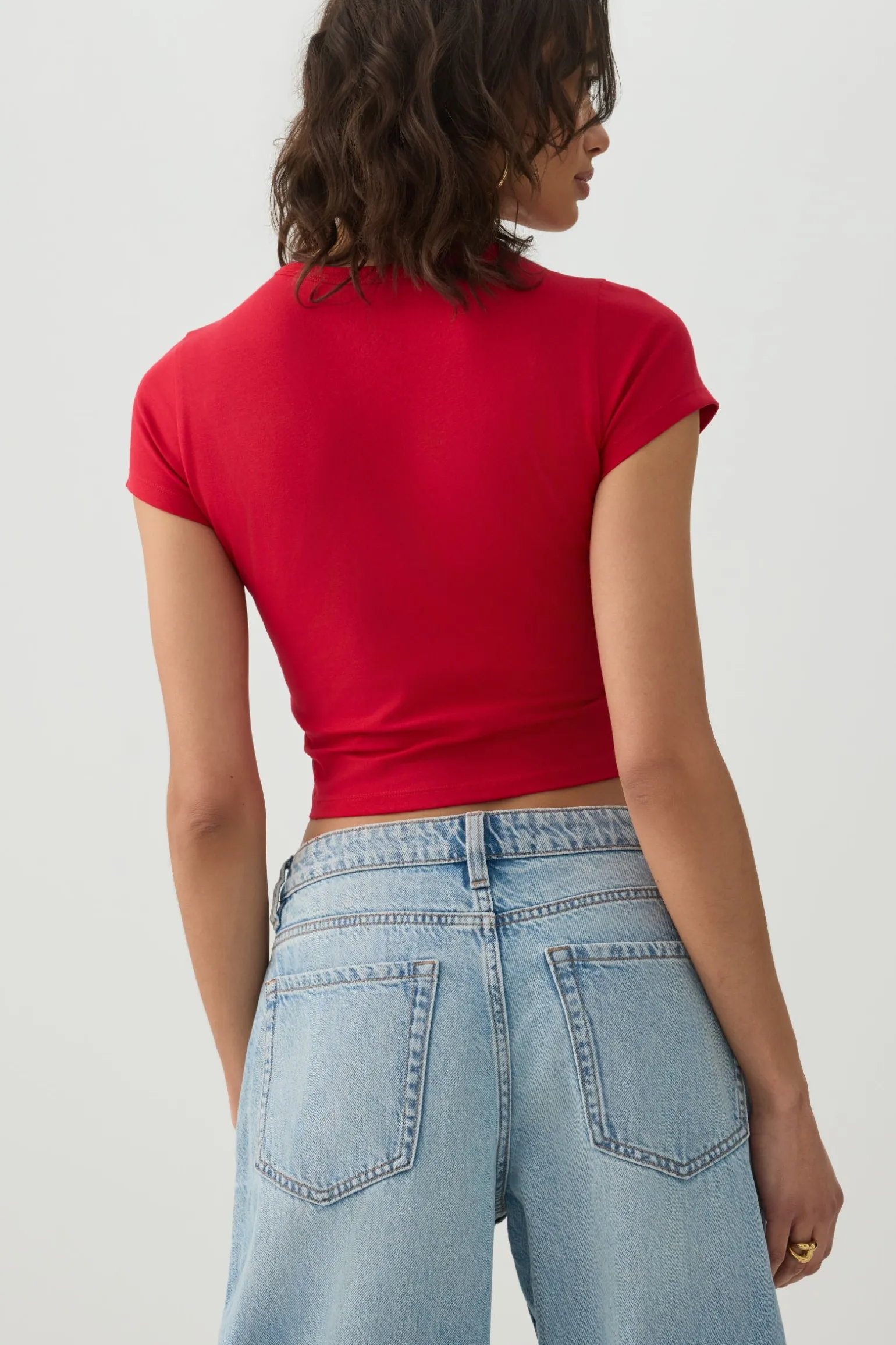Basic Cropped Crew Neck T Shirt