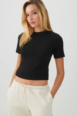 Basic Cropped Rib Crew T-Shirt