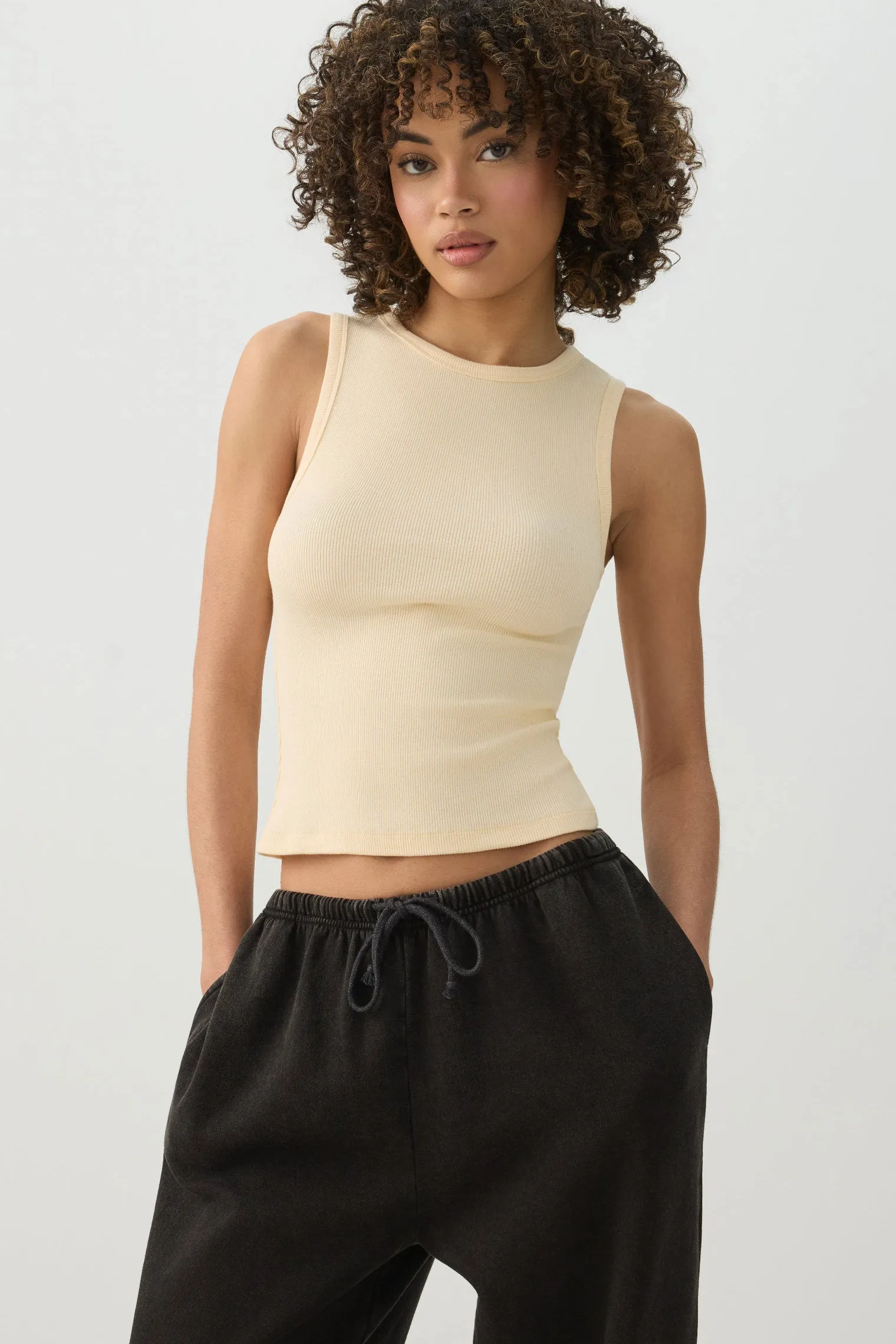 Basic Rib High Neck Tank Top