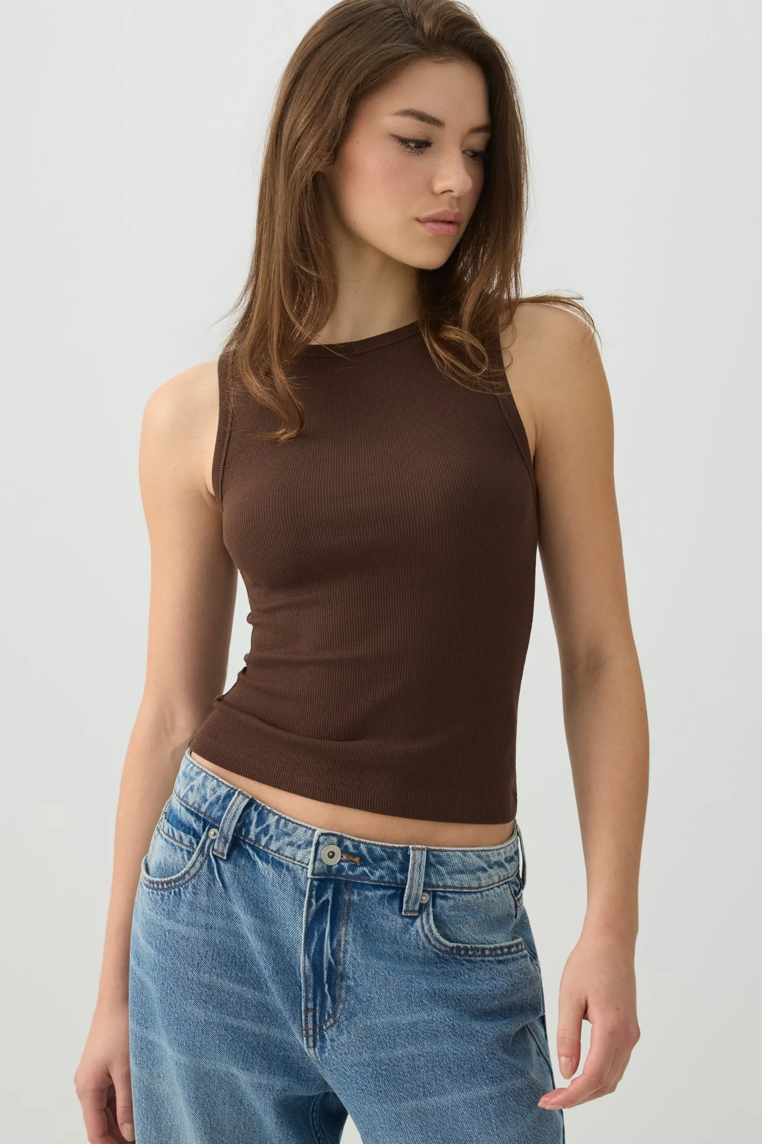 Basic Rib High Neck Tank Top