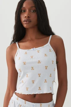 Bear Print Super Soft Rib PJ Tank Top