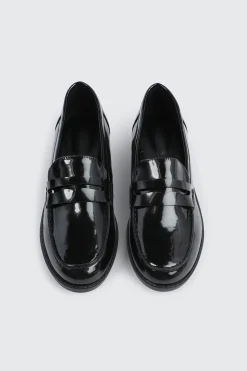Black Faux Leather Loafers