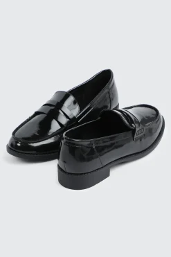 Black Faux Leather Loafers