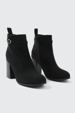 Block Heel Ankle Boots with Buckle Detail