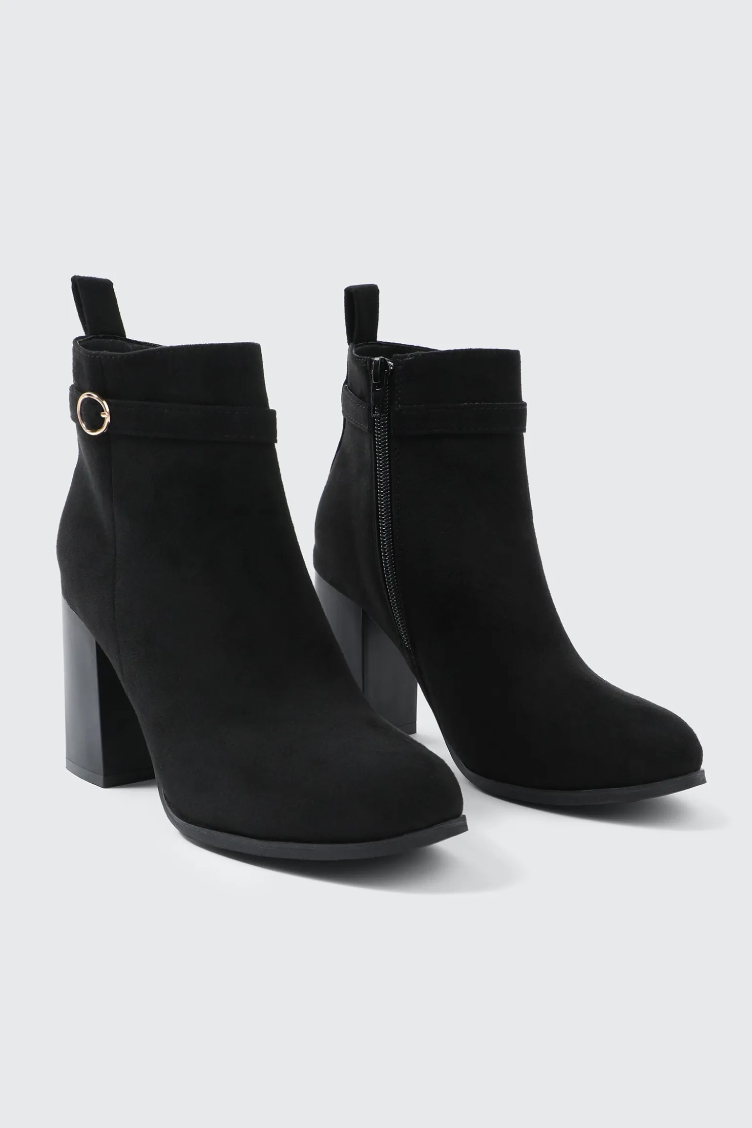 Block Heel Ankle Boots with Buckle Detail