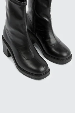 Block Heel Faux Leather Mid Calf Boots