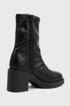 Block Heel Faux Leather Mid Calf Boots