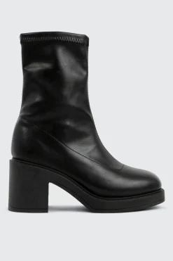 Block Heel Faux Leather Mid Calf Boots
