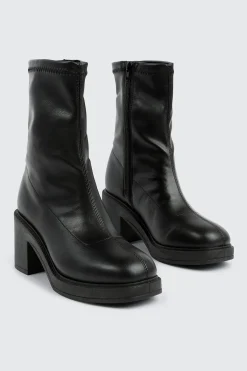 Block Heel Faux Leather Mid Calf Boots