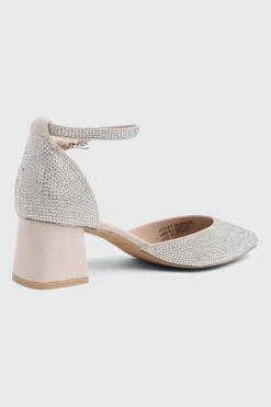 Block Heel Pumps with Rhinestones