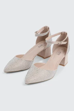Block Heel Pumps with Rhinestones