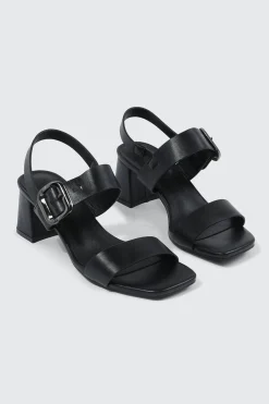Block Heel Sandals with Buckle Strap