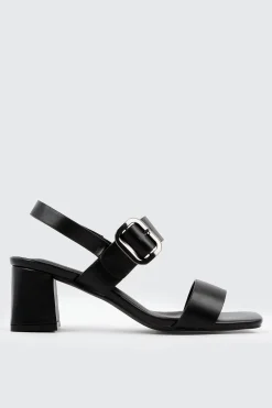 Block Heel Sandals with Buckle Strap
