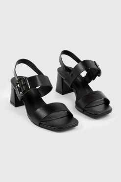 Block Heel Sandals with Buckle Strap