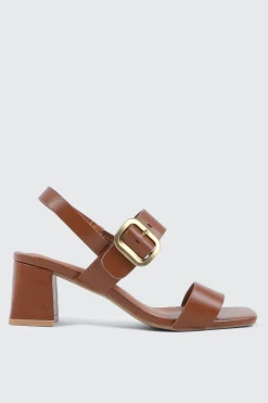 Block Heel Sandals with Buckle Strap