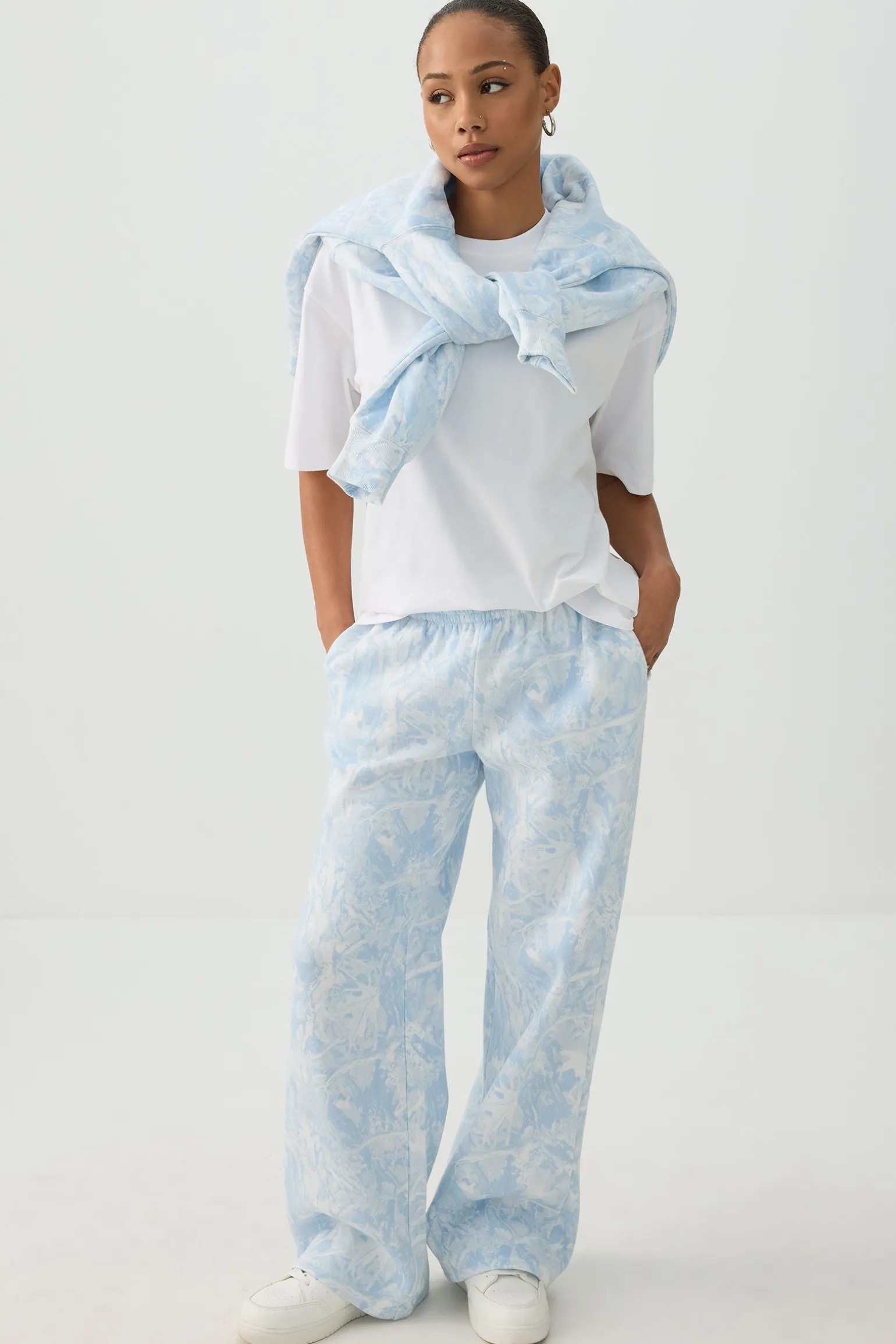 Blue Camo Wide Leg Sweatpants