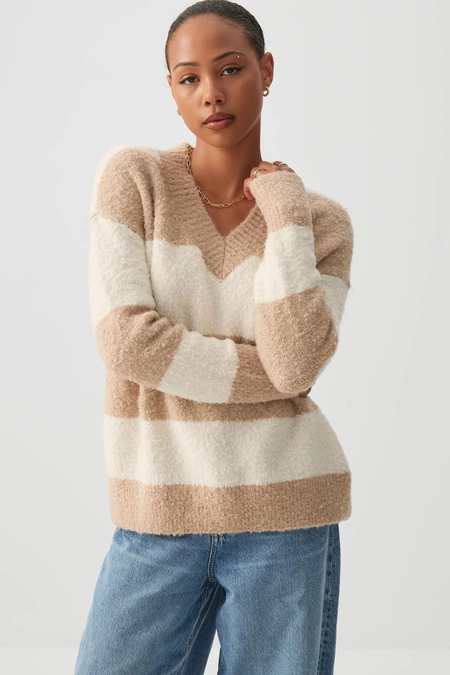Bouclé Oversized V-Neck Sweater