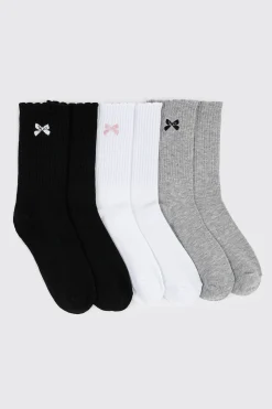 Bow Embroidery Crew Socks