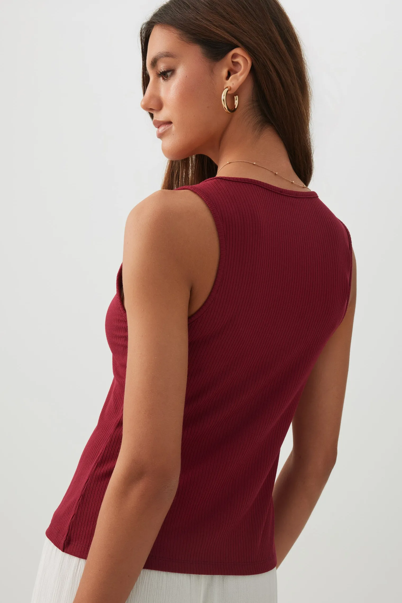 Button Front Rib Tank Top