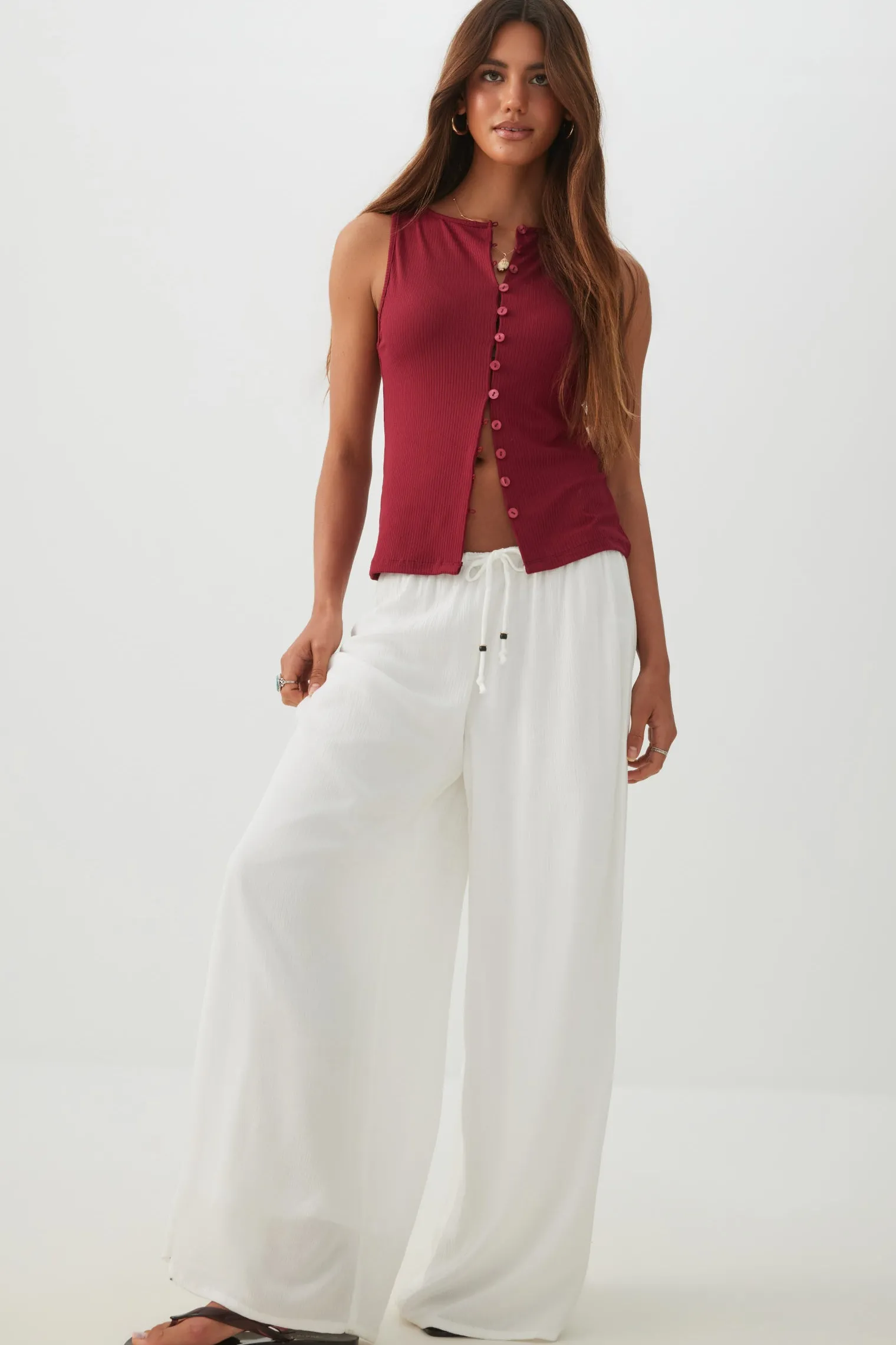 Button Front Rib Tank Top