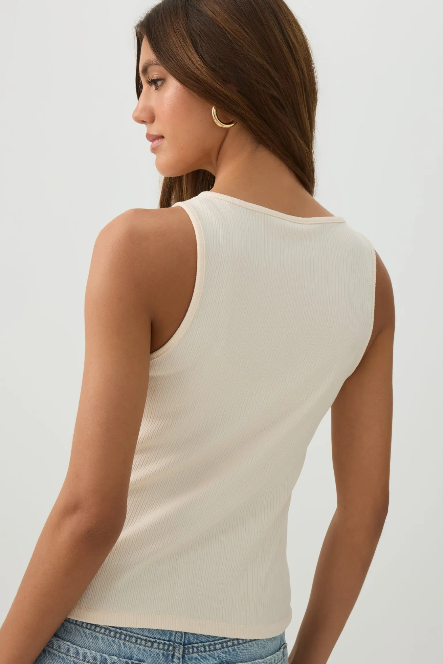 Button Front Rib Tank Top