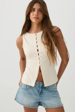 Button Front Rib Tank Top