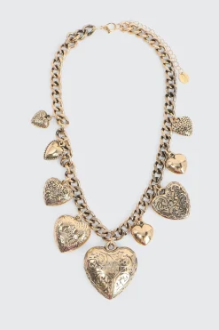 Chunky Chain Necklace with Heart Pendants