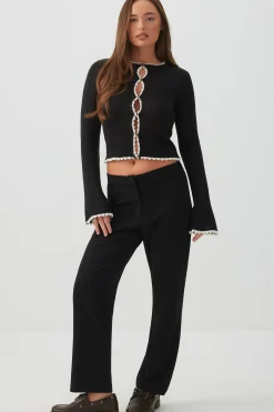 Contrast Trim Button Front Crop Cardigan