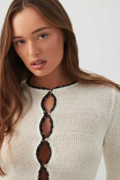 Contrast Trim Button Front Crop Cardigan