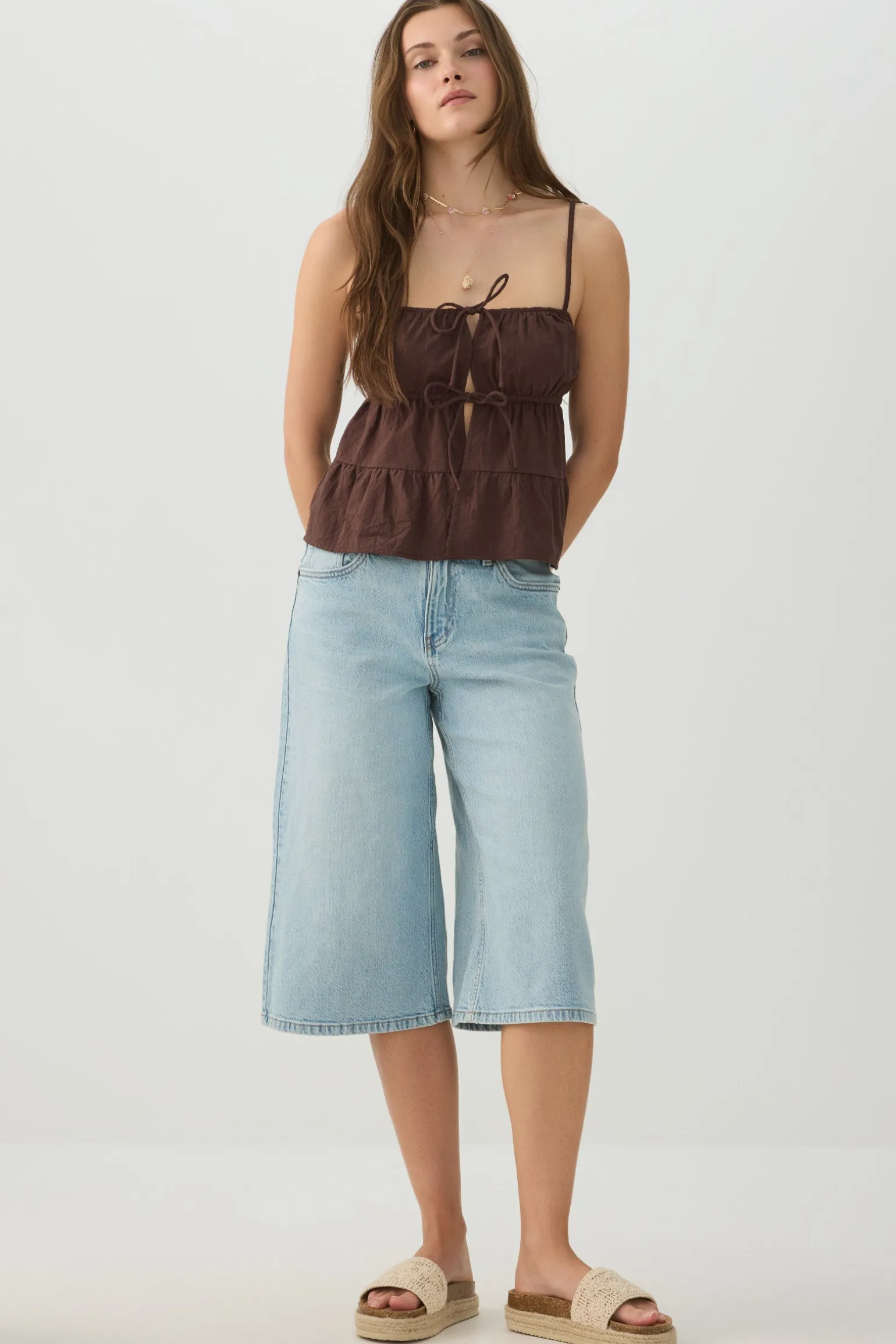 Cotton Crop Tank Top with Front Tie