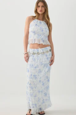 Crinkled Chiffon Halter Tank Top