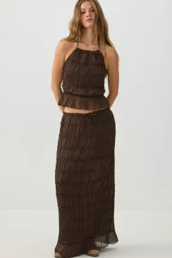 Crinkled Chiffon Halter Tank Top