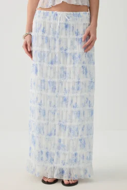 Crinkled Chiffon Tiered Maxi Skirt