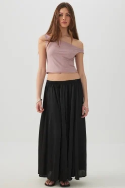 Crinkled Satin Maxi Pleated Skirt