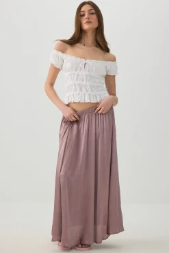 Crinkled Satin Maxi Pleated Skirt