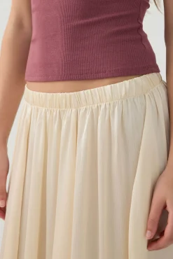 Crinkled Satin Maxi Pleated Skirt