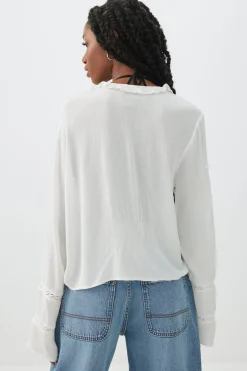 Crinkled Tie Front Blouse with Ruffles