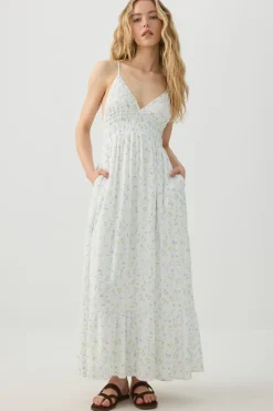 Crinkle V-Neck Maxi Dress with Pockets